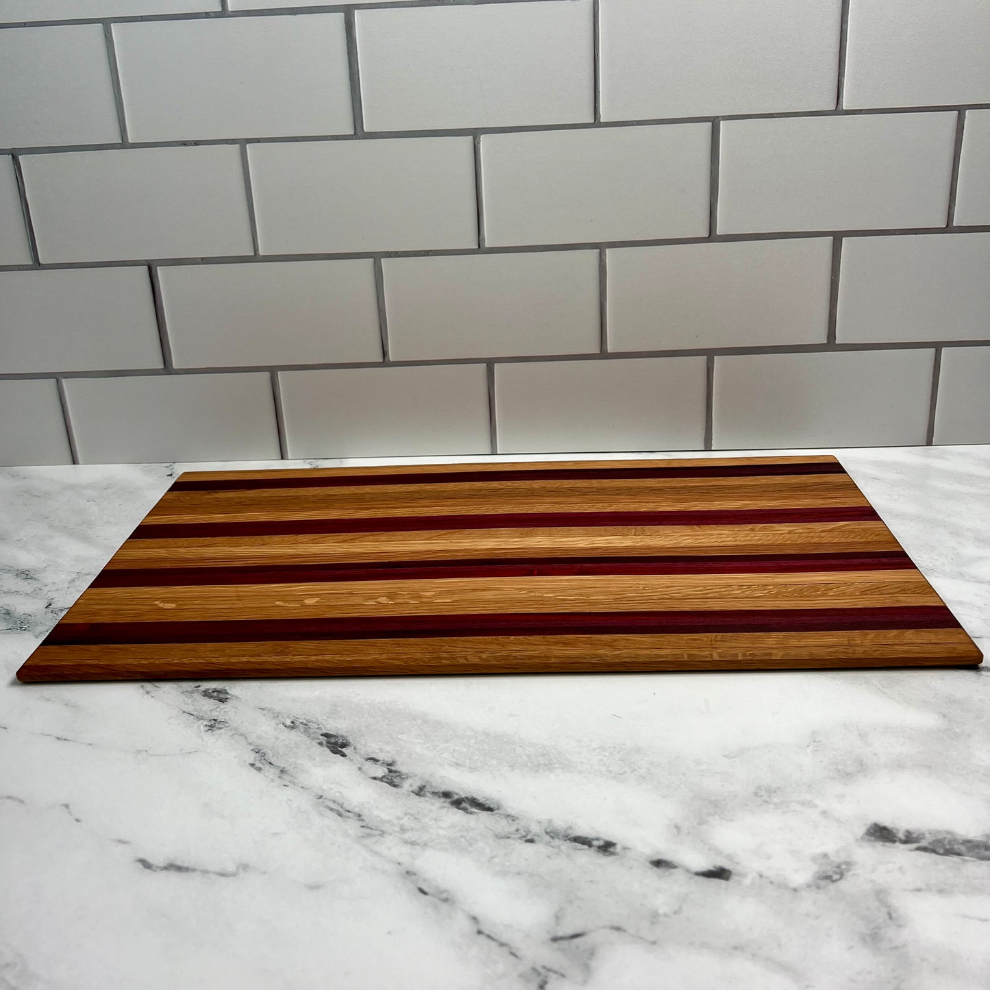 White Oak, Paduk, and Purpleheart Cutting Board 9x17 Inch