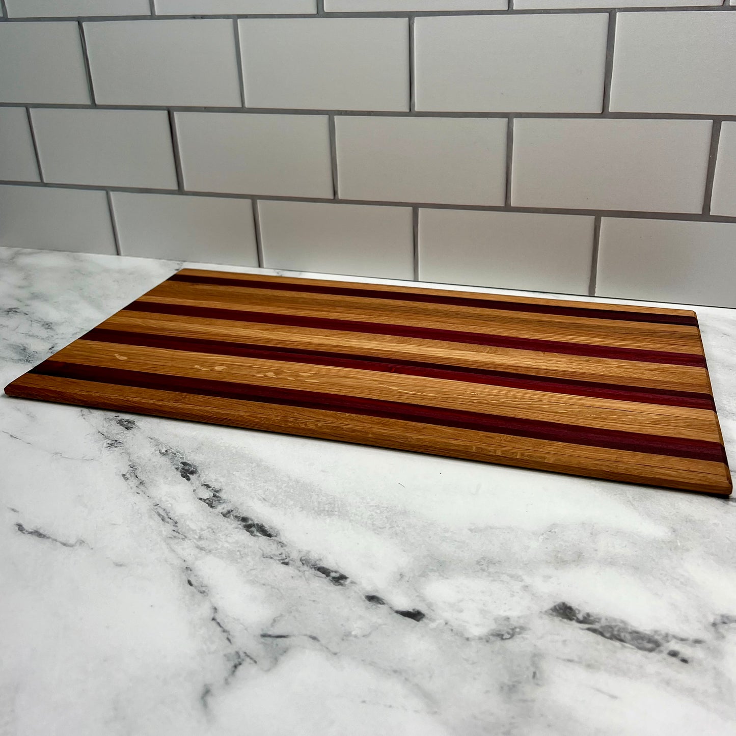 White Oak, Paduk, and Purpleheart Cutting Board 9x17 Inch