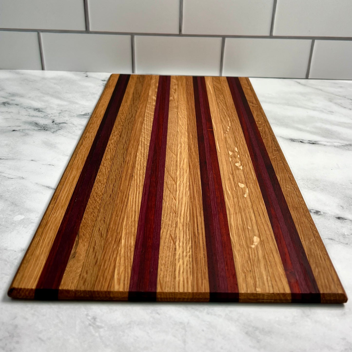White Oak, Paduk, and Purpleheart Cutting Board 9x17 Inch